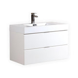 Bliss 36" High Gloss White Wall Mount Modern Bathroom Vanity