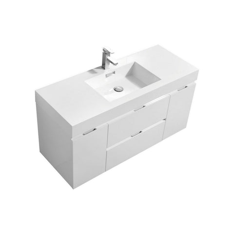 Bliss 48" High Gloss White Wall Mount Modern Bathroom Vanity
