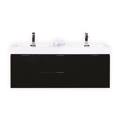 Bliss 60" Double  Sink Black Wall Mount Modern Bathroom Vanity