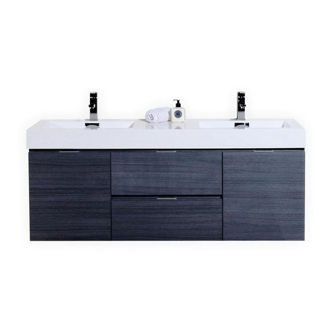 Bliss 60" Double Sink Gray Oak Wall Mount Modern Bathroom Vanity