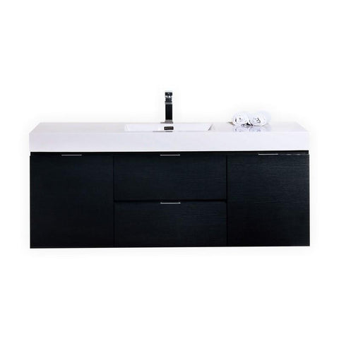 Bliss 60" Single Sink Black Wall Mount Modern Bathroom Vanity