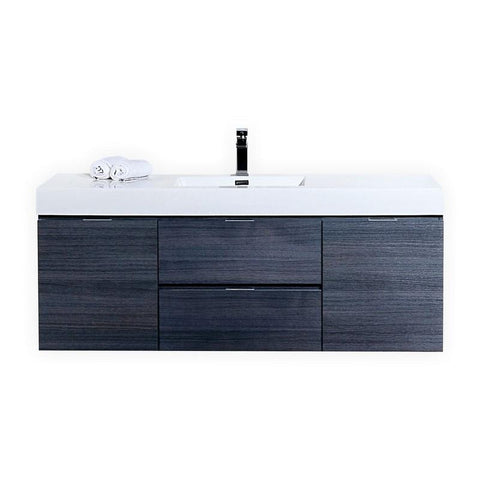 Bliss 60" Single Sink Gray Oak Wall Mount Modern Bathroom Vanity