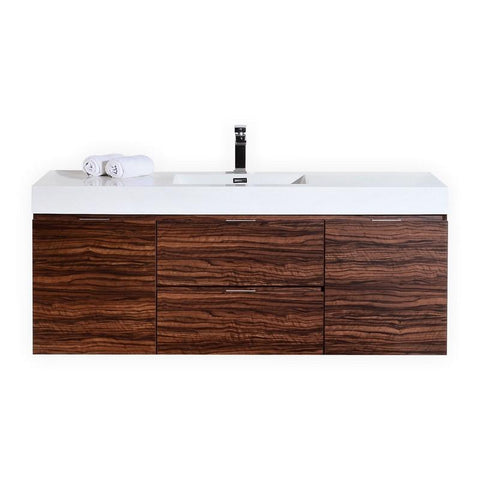 Bliss 60" Single Sink Walnut Wall Mount Modern Bathroom Vanity