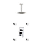 Aqua Piazza Brass Shower Set with 8" Ceiling Mount Square Rain Shower and 4 Body Jets