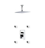 Aqua Piazza Brass Shower Set with 12" Ceiling Mount Square Rain Shower and 4 Body Jets