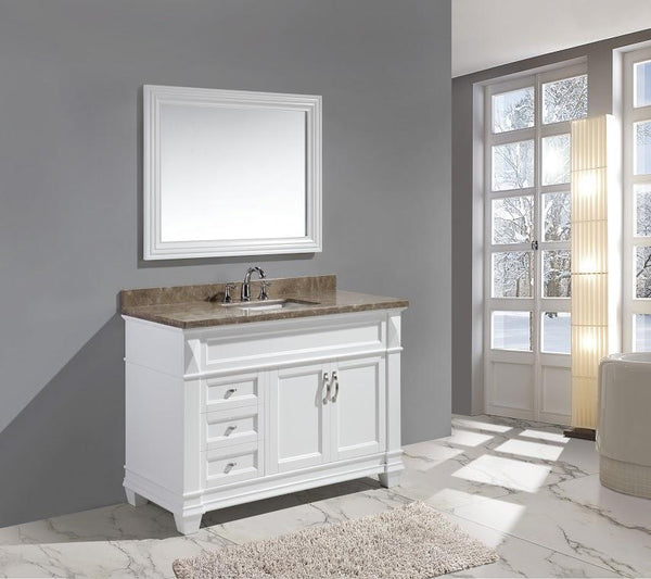 Hudson 48" Single Sink Vanity Set in White with Crema Marfil Marble Top