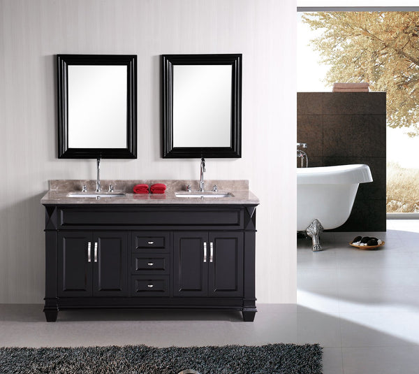 Hudson 61" Double Sink Vanity Set in Espresso w/ Crema Marfil Marble Countertop