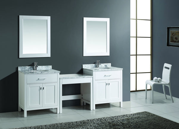 Two London 30" Single Sink Vanity Set in White and One Make-up table in White