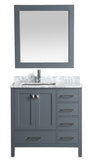 London 36"Van in Gray w/ Marble C.Top in Carrera White w/ White Basin and Mirror