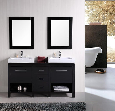 New York 60" Double Sink Vanity Set in Espresso