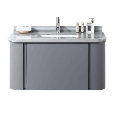 Eviva Plus Stella 40" Satin Luxurious Grey Wall Mount Modern Bathroom Vanity With Moon Light Marble Top & Porcelain Sink