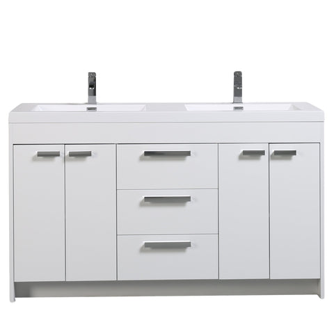 Eviva Lugano 60" White Modern Bathroom Vanity with White Integrated Acrylic Double Sink 