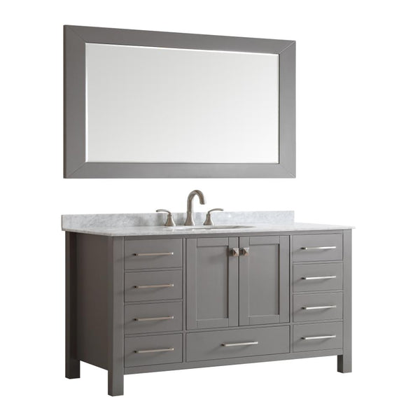 Eviva Aberdeen 60 Transitional Grey Single Bathroom Vanity with White Carrera Countertop