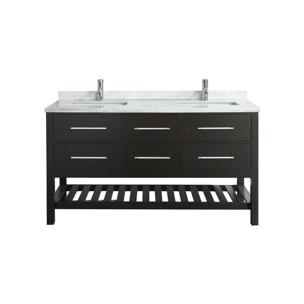 Eviva Natalie F.? 72" Espresso Bathroom Vanity with White Carrera Marble Counter-top & Double Porcelain Sinks 