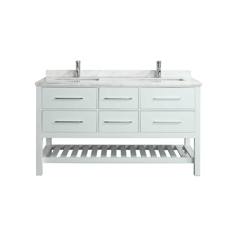 Eviva Natalie F.? 72" White Bathroom Vanity with White Carrera Marble Counter-top & Double Porcelain Sinks 