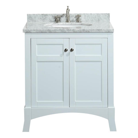 Eviva New York 30" White Bathroom Vanity, with White Marble Carrera Counter-top, & Sink