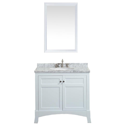 Eviva New York 36" White Bathroom Vanity, with White Marble Carrera Counter-top, & Sink