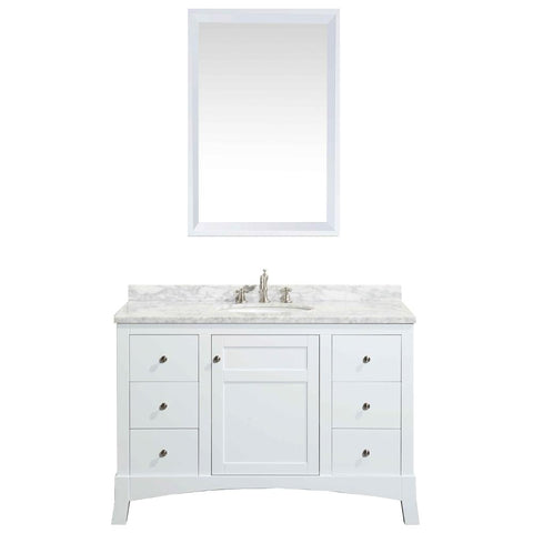 Eviva New York 48" White Bathroom Vanity, with White Marble Carrera Counter-top, & Sink