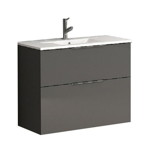 Eviva Galsaky 28" Grey Modern Bathroom Vanity Wall Mount with White Integrated Porcelain Sink 