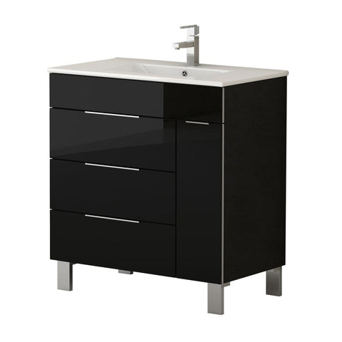 Eviva Geminis? 28" Black Modern Bathroom Vanity with White Integrated Porcelain Sink 