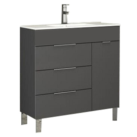 Eviva Geminis? 28" Grey Modern Bathroom Vanity with White Integrated Porcelain Sink 