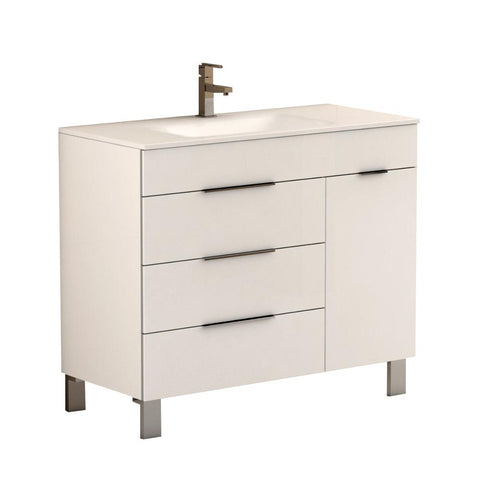 Eviva Geminis? 39" White Modern Bathroom Vanity with White Integrated Porcelain Sink 
