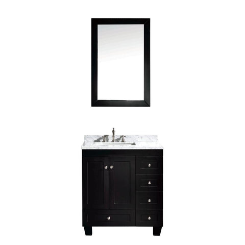 Eviva Acclaim C. 30" Transitional Espresso Bathroom Vanity with white carrera marble counter-top