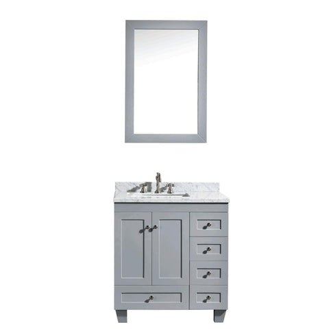 Eviva Acclaim C. 30" Transitional Grey Bathroom Vanity with white carrera marble counter-top