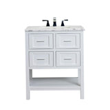 Eviva Natalie F.? 30" White Bathroom Vanity with White Jazz Marble Counter-top & White Undermount Porcelain Sink