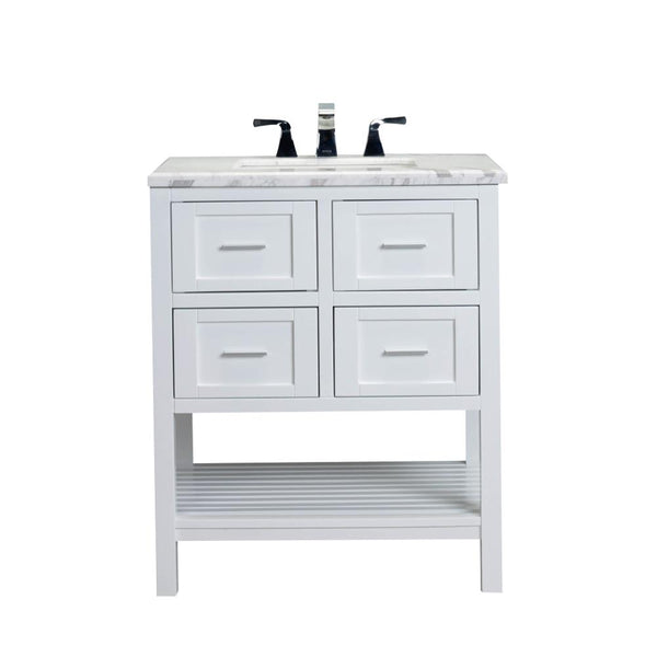 Eviva Natalie F.? 30" White Bathroom Vanity with White Jazz Marble Counter-top & White Undermount Porcelain Sink