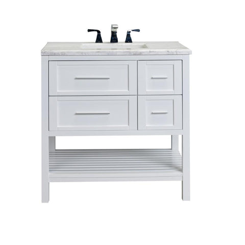 Eviva Natalie Plus F.? 36" White Bathroom Vanity with White Jazz Marble Counter-top & White Undermount Porcelain Sink