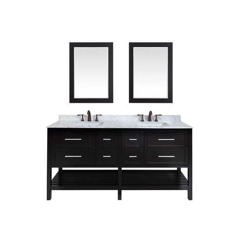 Eviva Natalie F.? 72" Espresso Bathroom Vanity with White Jazz Marble Counter-top & Double White Undermount Porcelain Sinks