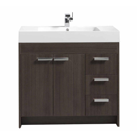 Eviva Lugano 36" Grey Oak Modern Bathroom Vanity with White Integrated Acrylic Sink 