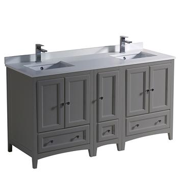 Fresca Oxford 60" Gray Traditional Double Sink Bathroom Cabinets w/ Top & Sinks
