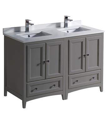 Fresca Oxford 48" Gray Traditional Double Sink Bathroom Cabinets w/ Top & Sinks