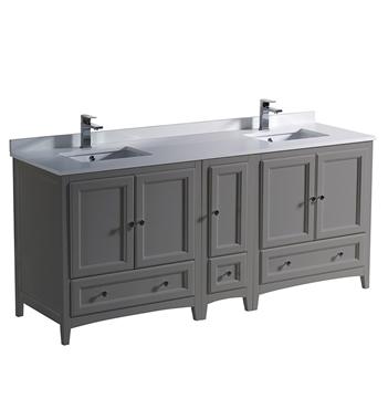 Fresca Oxford 72" Gray Traditional Double Sink Bathroom Cabinets w/ Top & Sinks