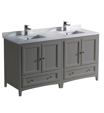 Fresca Oxford 60" Gray Traditional Double Sink Bathroom Cabinets w/ Top & Sinks