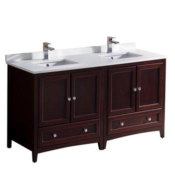 Fresca Oxford 60" Mahogany Traditional Double Sink Bathroom Cabinets w/ Top & Sinks