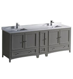 Fresca Oxford 84" Gray Traditional Double Sink Bathroom Cabinets w/ Top & Sinks