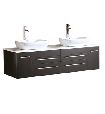 Fresca Bellezza 59" Espresso Modern Double Vessel Sink Cabinet w/ Top & Vessel Sinks