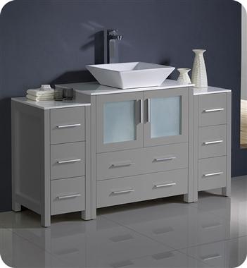 Fresca Torino 54" Gray Modern Bathroom Cabinets w/ Top & Vessel Sink