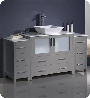 Fresca Torino 60" Gray Modern Bathroom Cabinets w/ Top & Vessel Sink