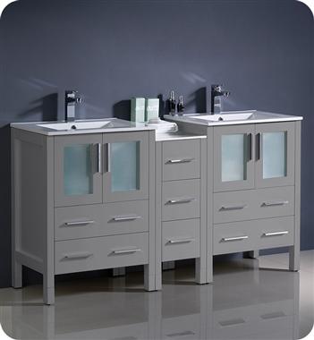 Fresca Torino 60" Gray Modern Double Sink Bathroom Cabinets w/ Integrated Sinks