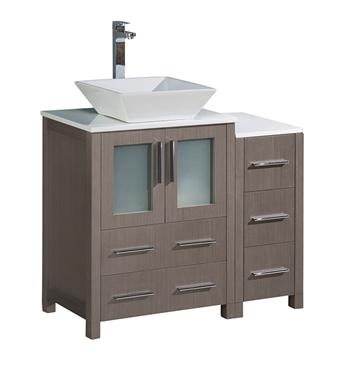 Fresca Torino 36" Gray Oak Modern Bathroom Cabinets w/ Top & Vessel Sink