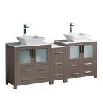 Fresca Torino 72" Gray Oak Modern Double Sink Bathroom Cabinets w/ Tops & Vessel Sinks