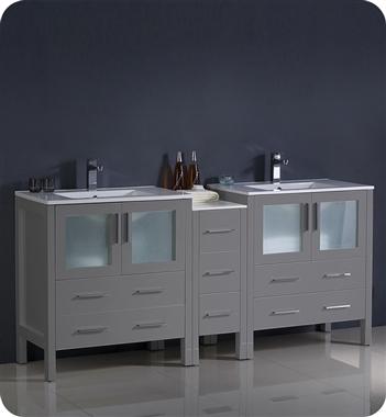 Fresca Torino 72" Gray Modern Double Sink Bathroom Cabinets w/ Integrated Sinks