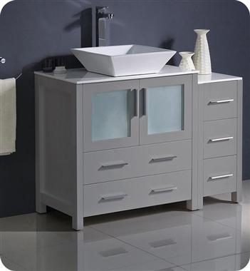 Fresca Torino 42" Gray Modern Bathroom Cabinets w/ Top & Vessel Sink