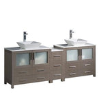 Fresca Torino 84" Gray Oak Modern Double Sink Bathroom Cabinets w/ Tops & Vessel Sinks