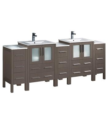 Fresca Torino 84" Gray Oak Modern Double Sink Bathroom Cabinets w/ Integrated Sinks