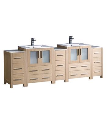 Fresca Torino 84" Light Oak Modern Double Sink Bathroom Cabinets w/ Integrated Sinks